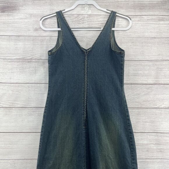 Raw Hem Maxi Denim Shirt Dress‎ Size S Sleeveless V-Neck Retro 90’ Y2K - Picture 3 of 10